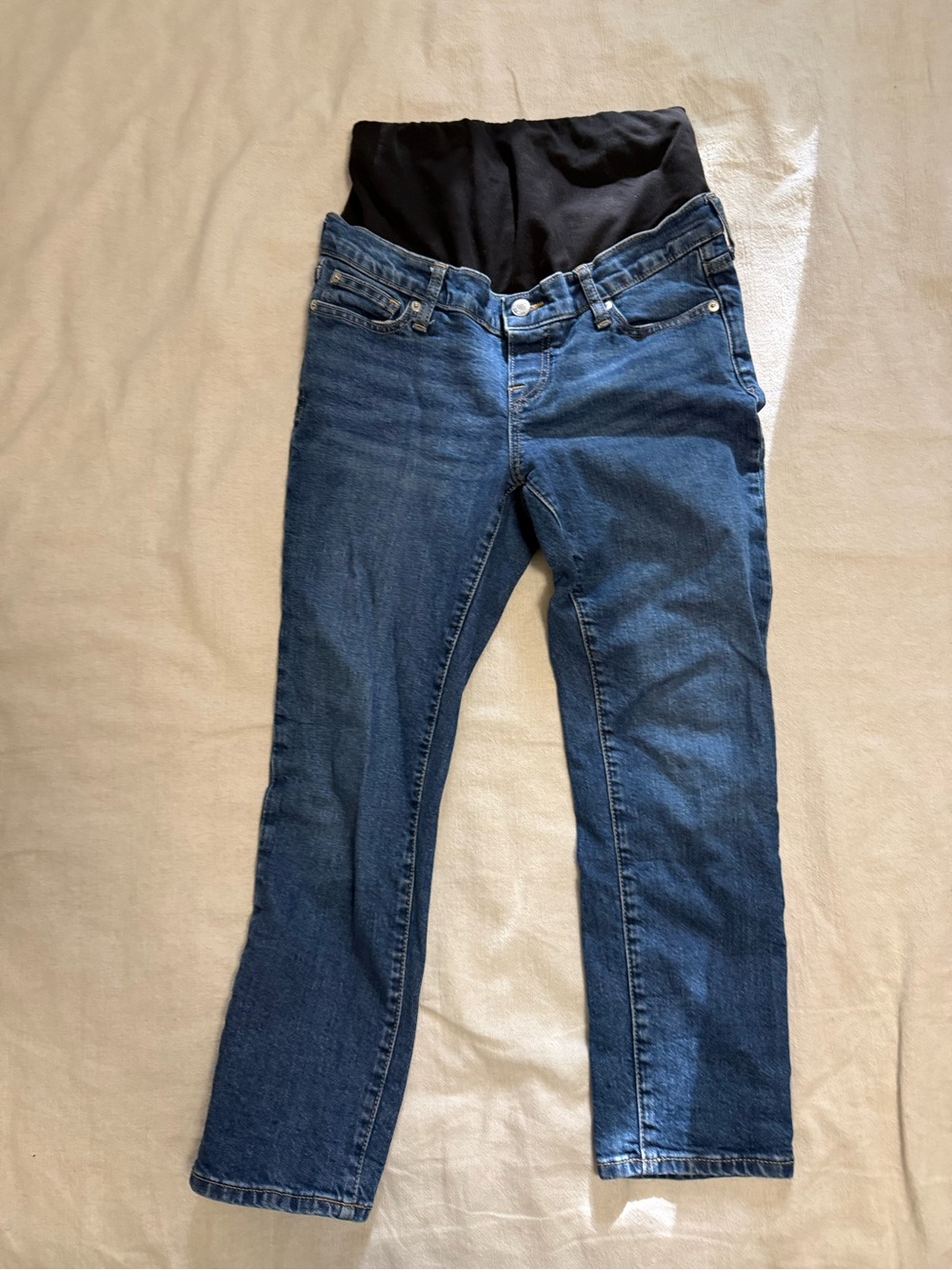 GAP Blue Straight-Leg Maternity Jeans with Black Stretch Waistband